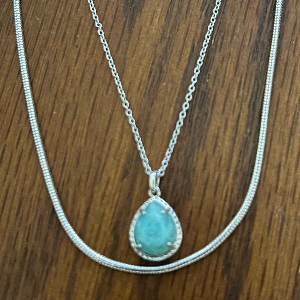 Kendra Scott Silver  multi stran Necklace with Amazonite Pendant NWT - Picture 6 of 6